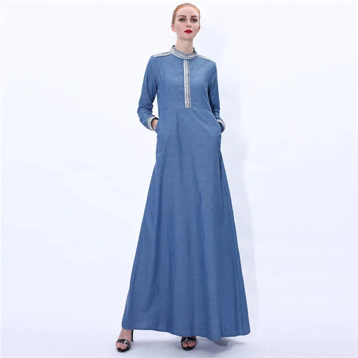 

Fashion women blue jeans long dress ladies islamic clothing
