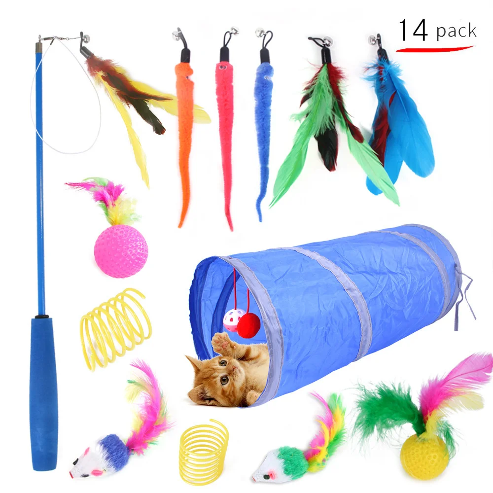 

27 Species Three Tunnel Cat Toy Set Feather Teaser Wand Fluffy Mouse Crinkle Balls Interactive Cat Toys Pet Toy, Colorful