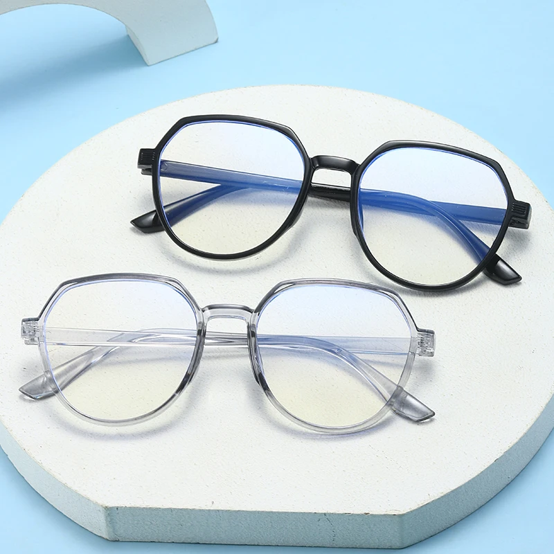 

New fashion blue proof flat lens RETRO art polygon full frame optical glasses frame