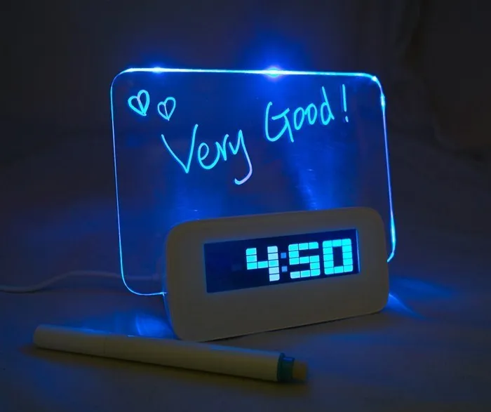 

Creative LED Digital Message Board Alarm Clock Fluorescent Memo with a Highlighter and 4 Port USB Hub for Kids and Children