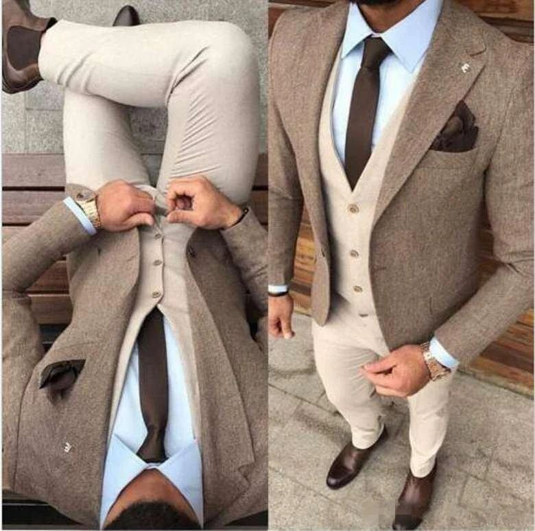 

Custom Made Winter Tweed Man Business Suits Groom Tuxedos Slim Fits Men Prom Party Coat Trousers Sets (Jacket+Vest+Pants), Same as picture/custom made