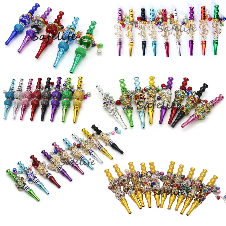 

Wholesale Shisha Hookah Mouth Tips Handmade Inlaid Jewelry ball Alloy blunt holders Bling Hookah Tips Mouthpiece, Mix color