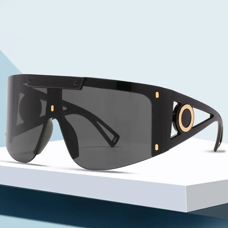 

2021 new fashion rimless Sunglasses large frame one-piece wind glasses