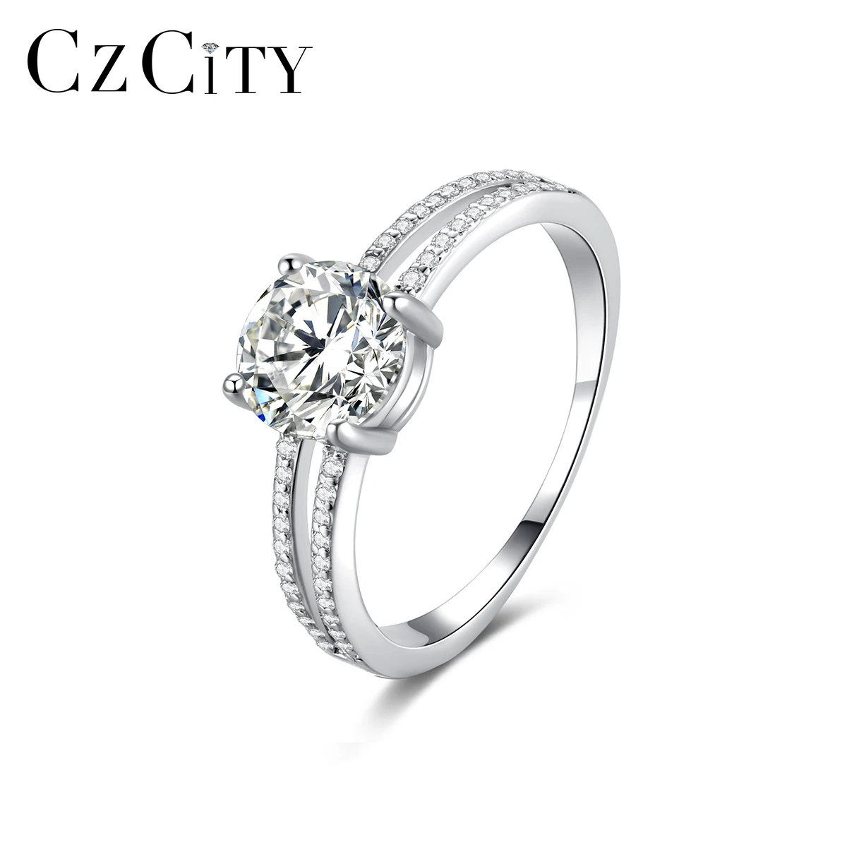 CZCITY 925 White Gold Finger Bling Woman S925 Sterling Silver Jewelry New Eternity Ring Moissanite