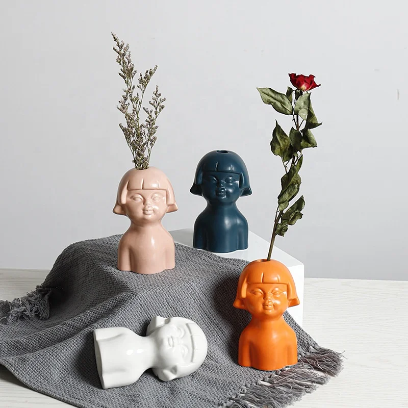 

China factory hot sell creative doll design ceramic flower vase for home decoration / hotel / restaurant / bar, As picture