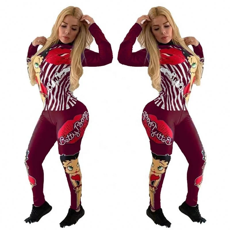 

Wholesales Cartoon Character Lips Print Two Piece Set