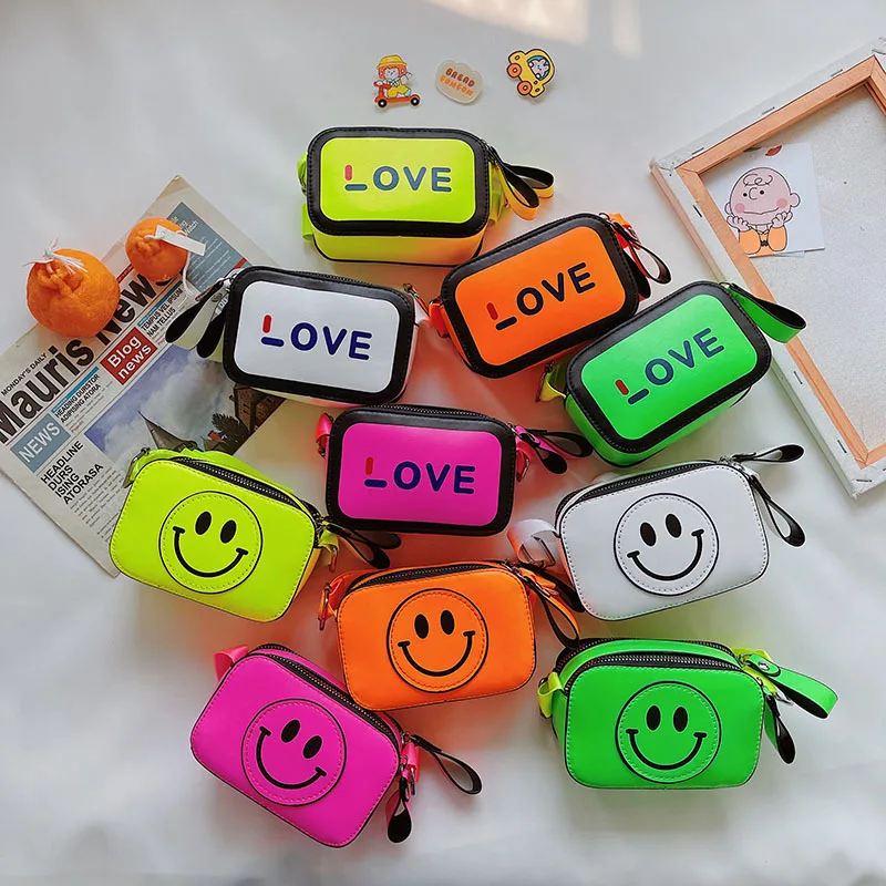 

Happy face Purses Smile Love Letter Little Shoulder Crossbody bags PU leather mini kids handbags for girls