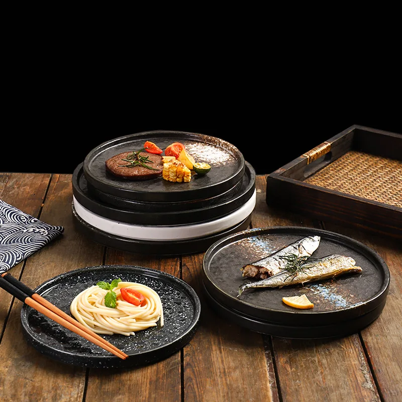 Japanese Style Round Handmade Deep Western Food Sushi Pasta Salad Dinner Plate Dish Eco-Friendly Home Dinnerware Set