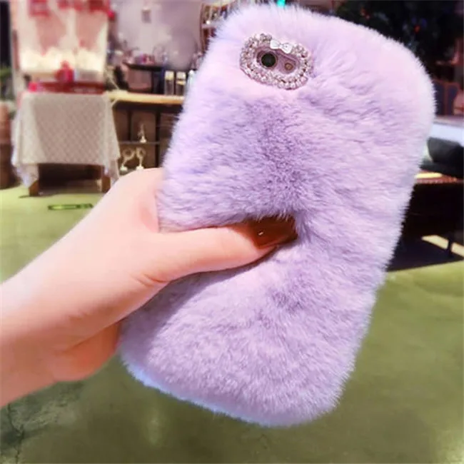 

Luxury Diamond Cute Fur Fluffy Girl Cover Soft Phone Case For iPhone X Xr Xs 11 Pro Max Xr SE 2020