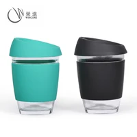 

Wingenes New Promotional Eco Friendly Custom Glass Mug Silicone Reusable Coffee Cup with Lid