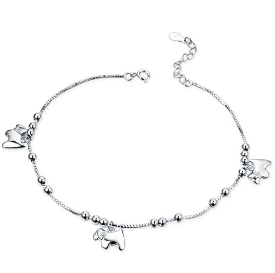 

925 Sterling Silver Cute Animal Foot Chain Dog Pendant Link Anklets For Women