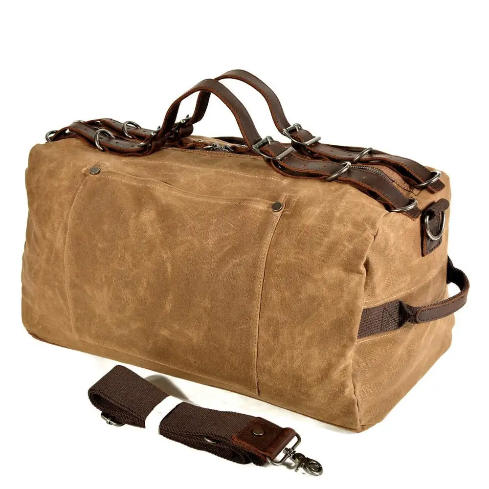 

V394 Europe vintage style waxed canvas blank custom duffel bag travel duffle bag men