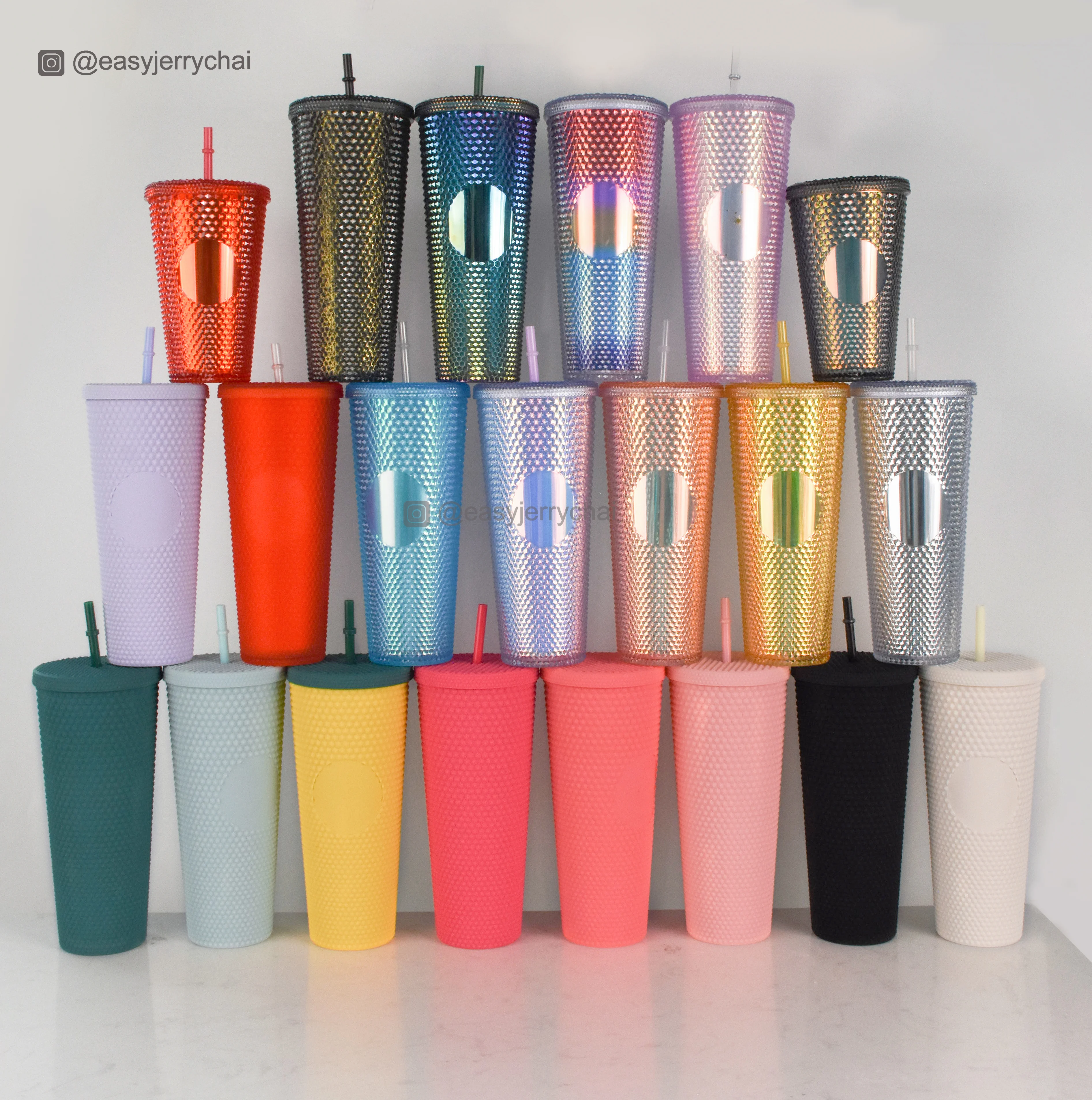 

2021 New Double Wall Plastic Matte Studded Tumbler Cold Cup with Straw & Lid Accept Custom 24oz, Customized