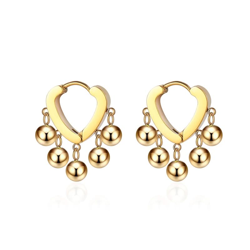 

High Quality 18K Gold Heart Hoop Huggie Stainless Steel Dangling Ball Earrings For Women