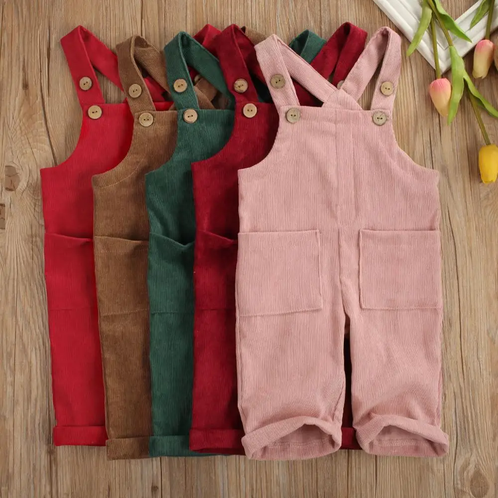 

6M-5Y Toddler Baby Boy Girl Corduroy Romper Jumpsuit Outfits Solid Color Pocket Children Clothes