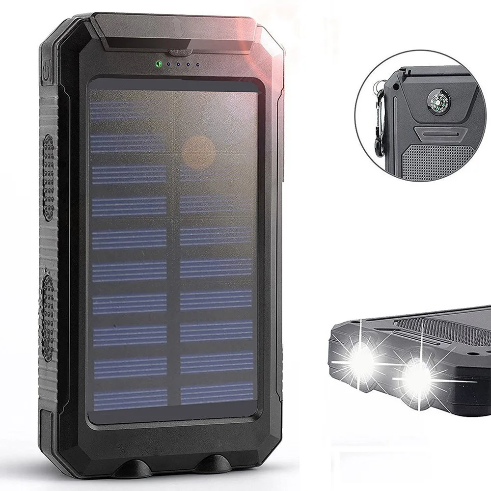 2019 New Best Waterproof Solar Power Bank 20000mah Dual USB LED light Solar Battery Charger Travel Powerbank for All Phone