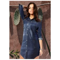 

2019 trending products fashion woman clothing casual long sleeve blue denim lady shirt dress