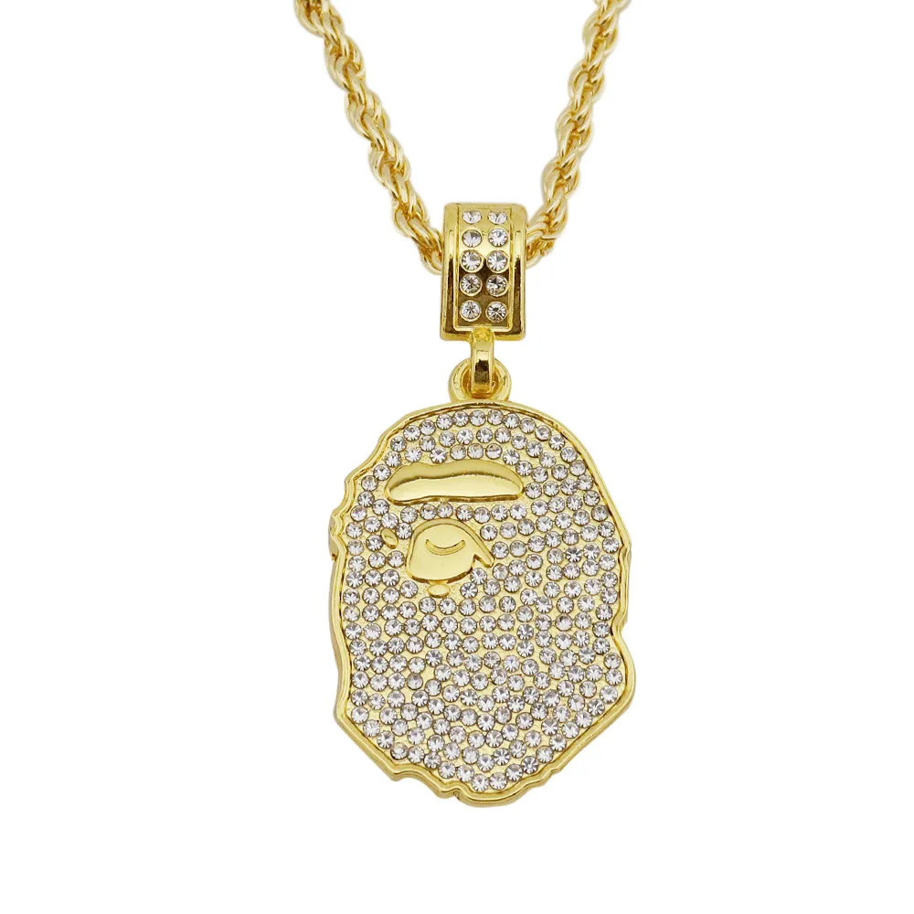 

Hot-Sale Unisex Fashion Style Necklace Bape Ape Head With Diamond Hip Hop Style Trend Necklace