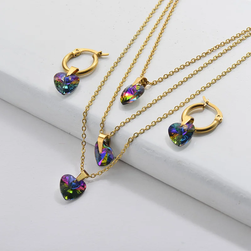

BAOYAN Joyas Bijoux Fashion Trendy Custom Crystal Heart Star Moon jewelri set Stainless Steel Jewelry Sets for women