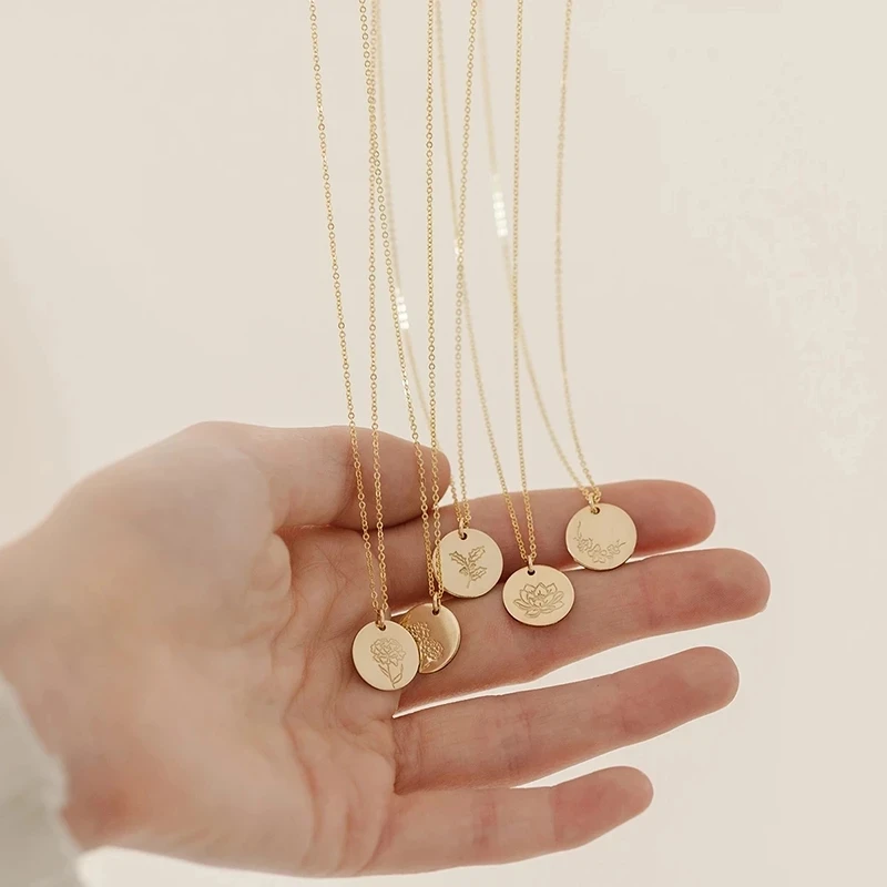 

12-Month Round Carnation Rose Flower Pendant Charm Chain Necklace for Women Fine Jewelry Birthday Gift, Picture