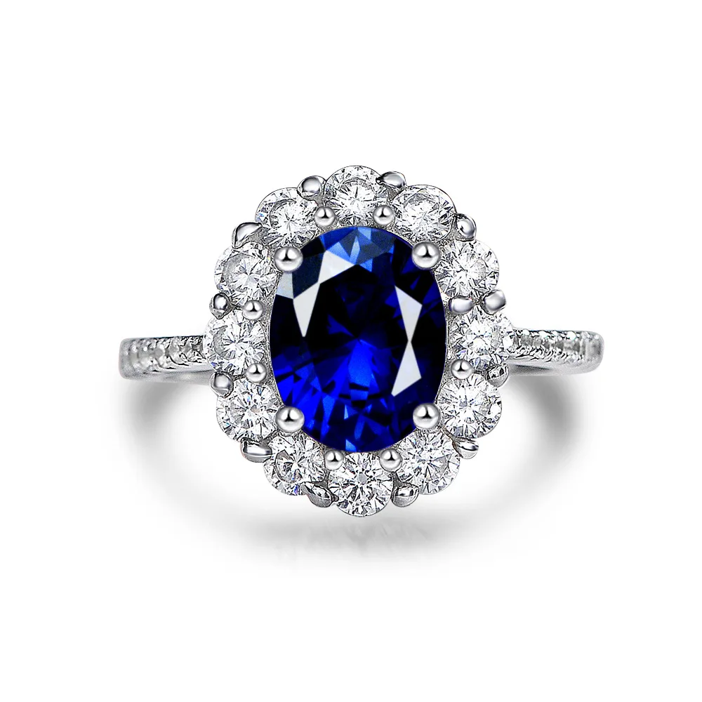 

Luxury Aaa Zircon Ring Jewelry S925 Sterling Silver Popular Artificial Gemstone Natural Blue Sapphire Ring Women