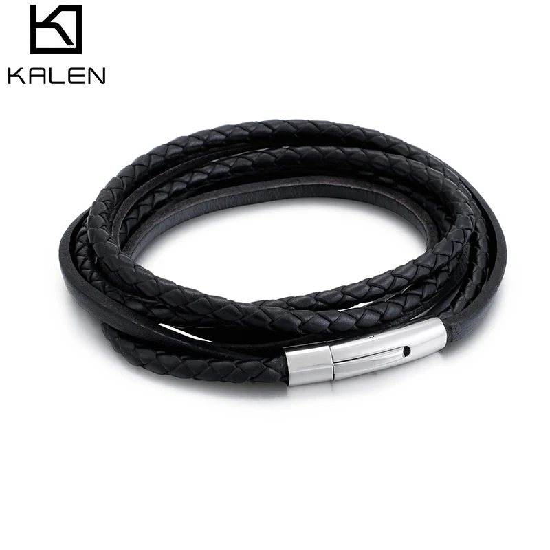 

KALEN Cowhide Braided Leather Multi Layer Wrist Band Bracelet For Men