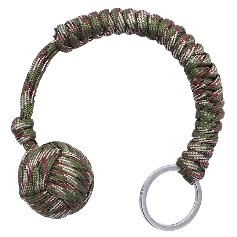 

Custom Braided Lanyard Stainless Steel Ball Monkey Fist Paracord Keychain with Key Ring