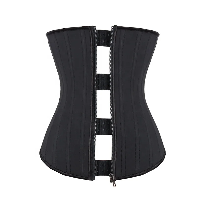 

3030 Plus size high compression corset 25 steel bone latex waist trainer zipper, Black