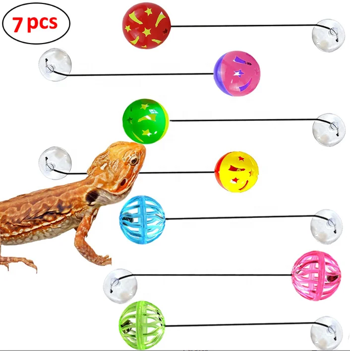 

7pcs Reptile Toys Small Pet Animals Lizard Bell Balls with Suction Cups and Ropes