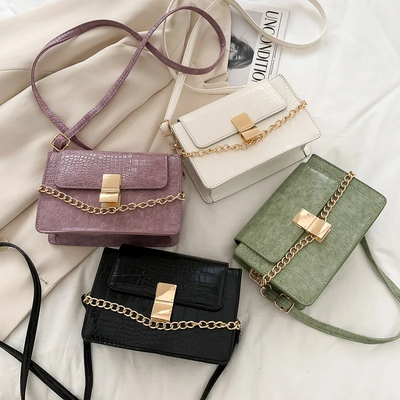 

2021 famous New Quality PU Leather crocodile pattern square women designer handbags luxury handbags for women, White, purple, green, black