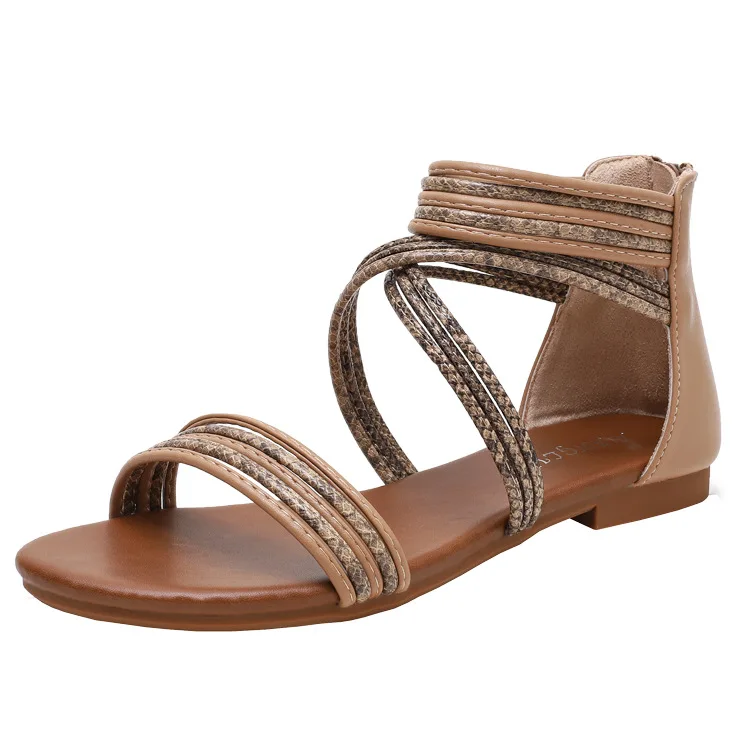 

Women Summer Fashion New Bohemian Style Flat Sandals Shoes Casual Strappy Flats Roman Gladiator Sandals