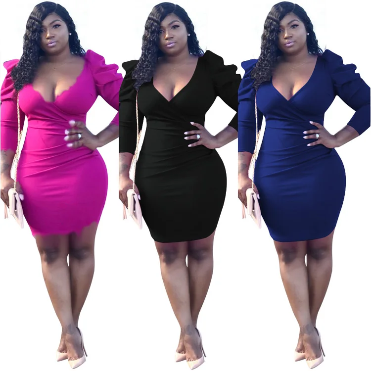 

Black fat women big size puff sleeve women dress evening dress
