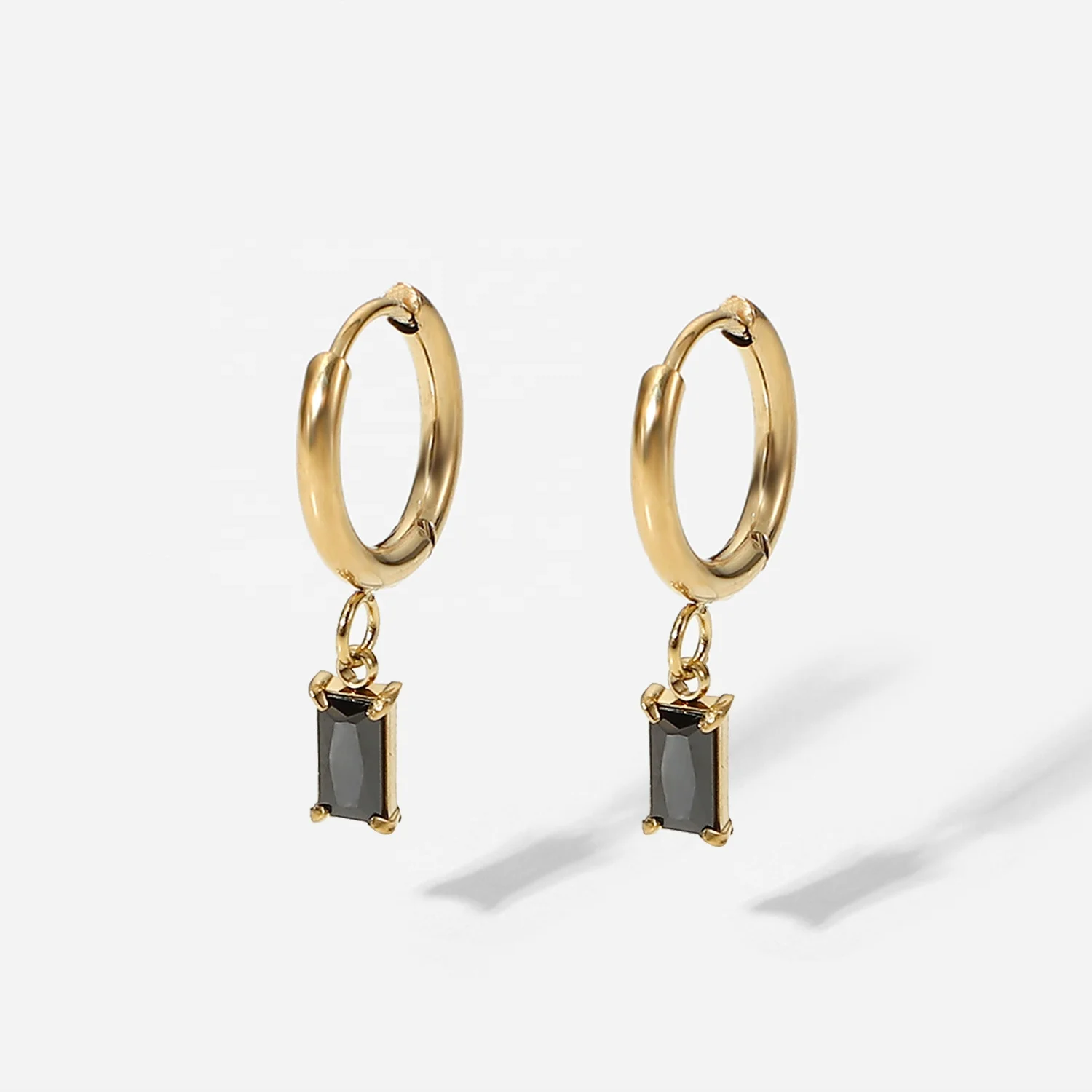 

14K Gold Plated Zircon Hoop Earrings Stainless Steel Square Black CZ Zircon Huggie Earrings Gift