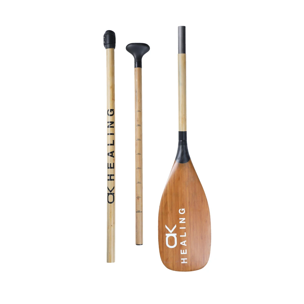 

Bamboo Skin Kayak Paddle Carbon Fiber Material 3 Sections 620g Lightweight Adjustable Paddle 180-15cm, Black