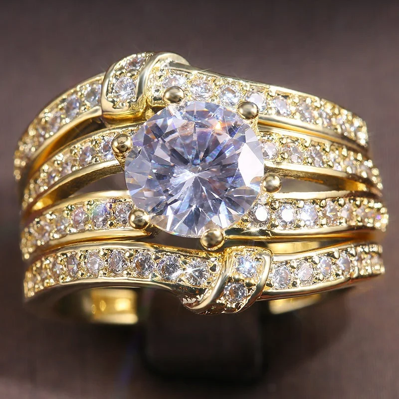 

Elegant 3Pcs Bridal Wedding Ring Sets Rings Women Girls Lady White Clear Zircon Stone Ring Fashion Engagement Jewelry Gift