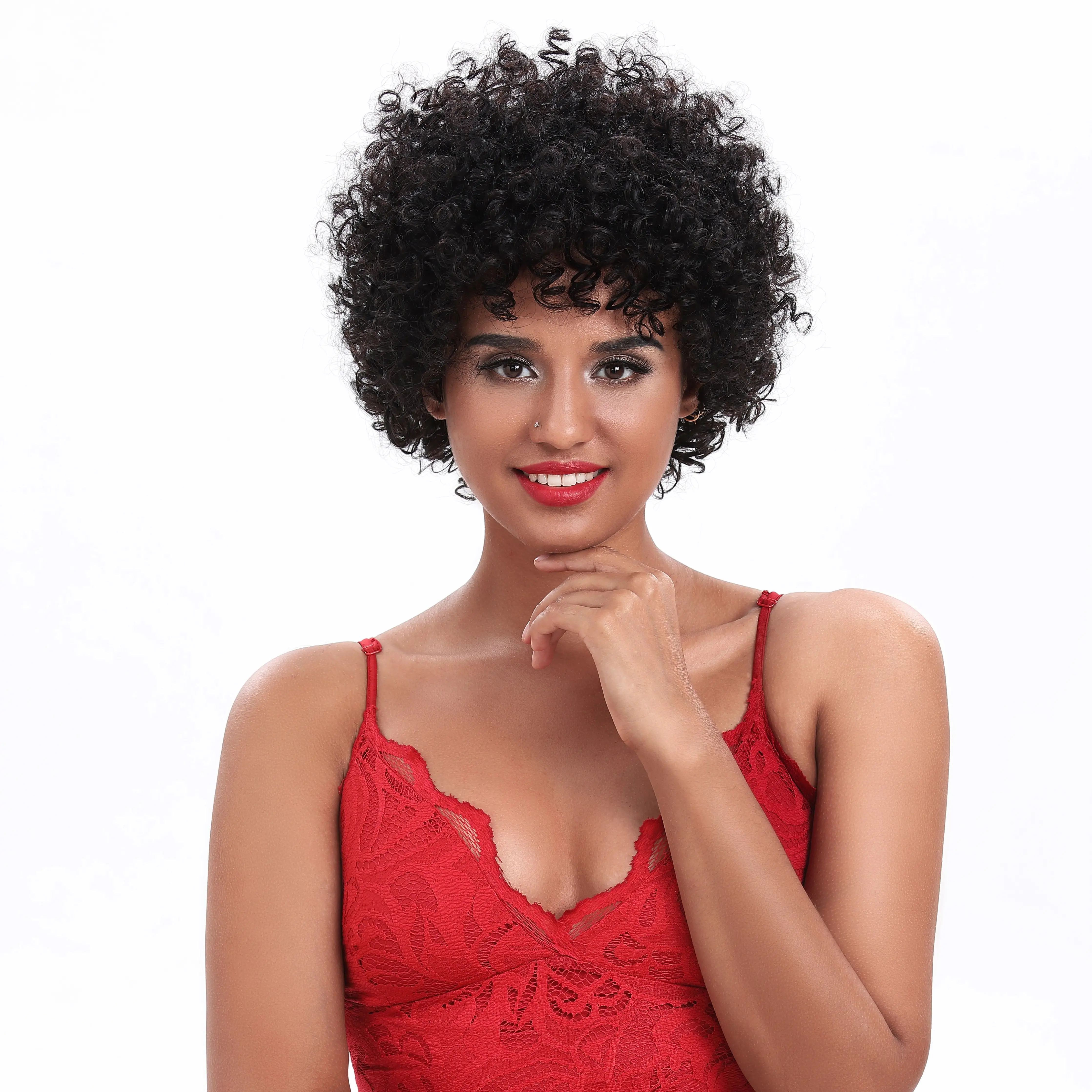 

Wholesale Supplier With Synthetic Bangs Hair Short Wigs For Black Women Curly Headband Wig For Sale Kinky Natural Afro Wigs, Pic showed