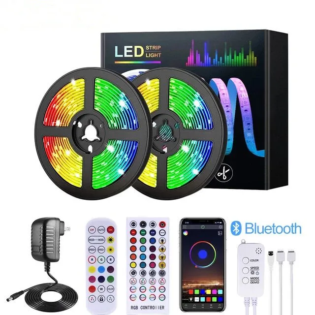 LED Strip Lights RGB 12V 5M 10M Color Change SMD 2835 with Bluetooth Controller and Adapter for Home TV Back Light DIY