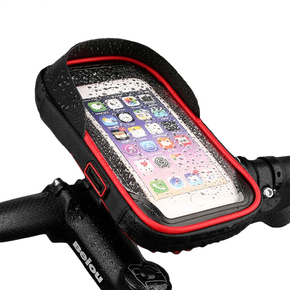 

Waterproof Touch Screen With Headphone Jack Case Holder Bike Frame for Outdoor Headphone Cycling Bag 360 Rotation, Black , red , blue