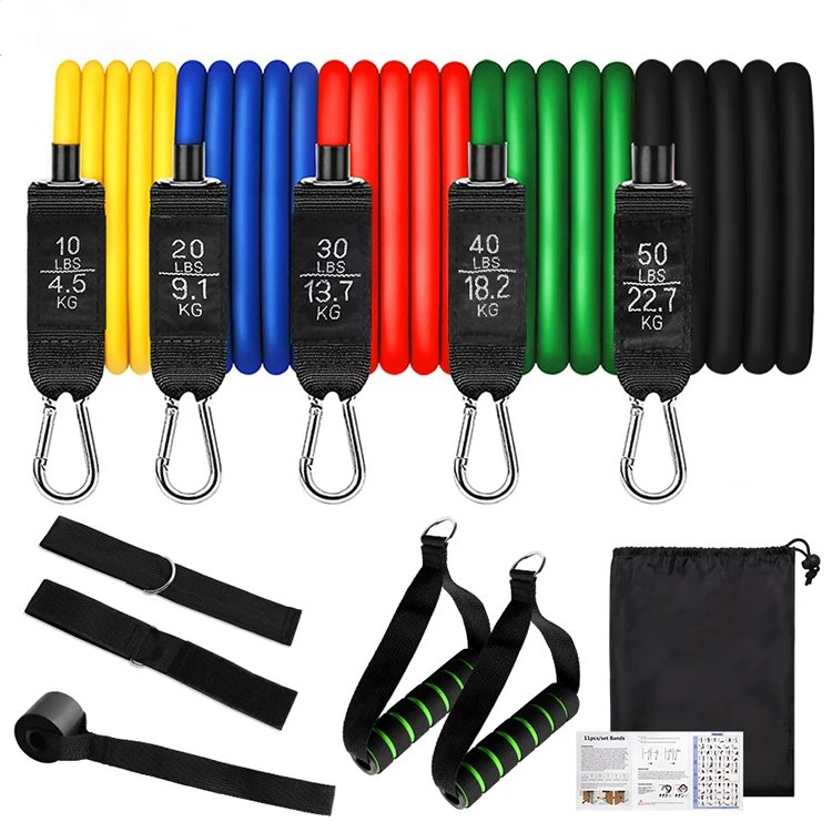 

High Quality 150lbs 11 PCS Latex Resistance Bands Set Fitness Exercise Workout Bands