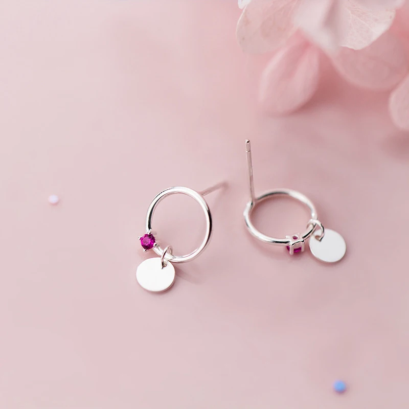 

latest 925 sterling silver unique design red zircon hollow circle drop earrings friend birthday gifts