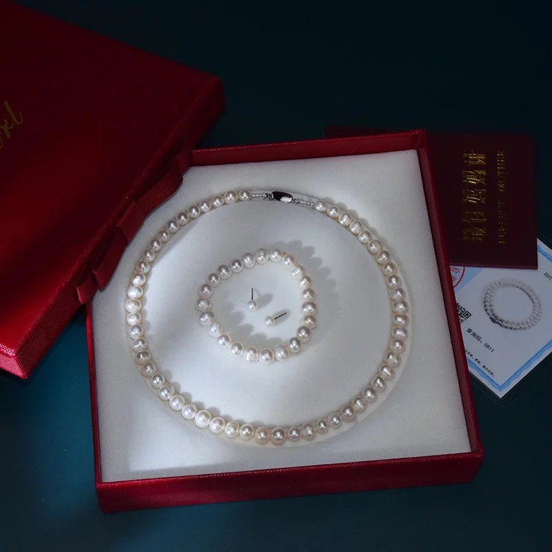

fashion beads necklace 2021 trendy hot Sell Aaa pearl jewelry set real freshwater pearl pearl jewelry set women for mother