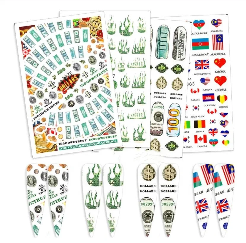 

National Flag Money Dollar 3D Nail Stickers Beauty Nail Sticker, As picture