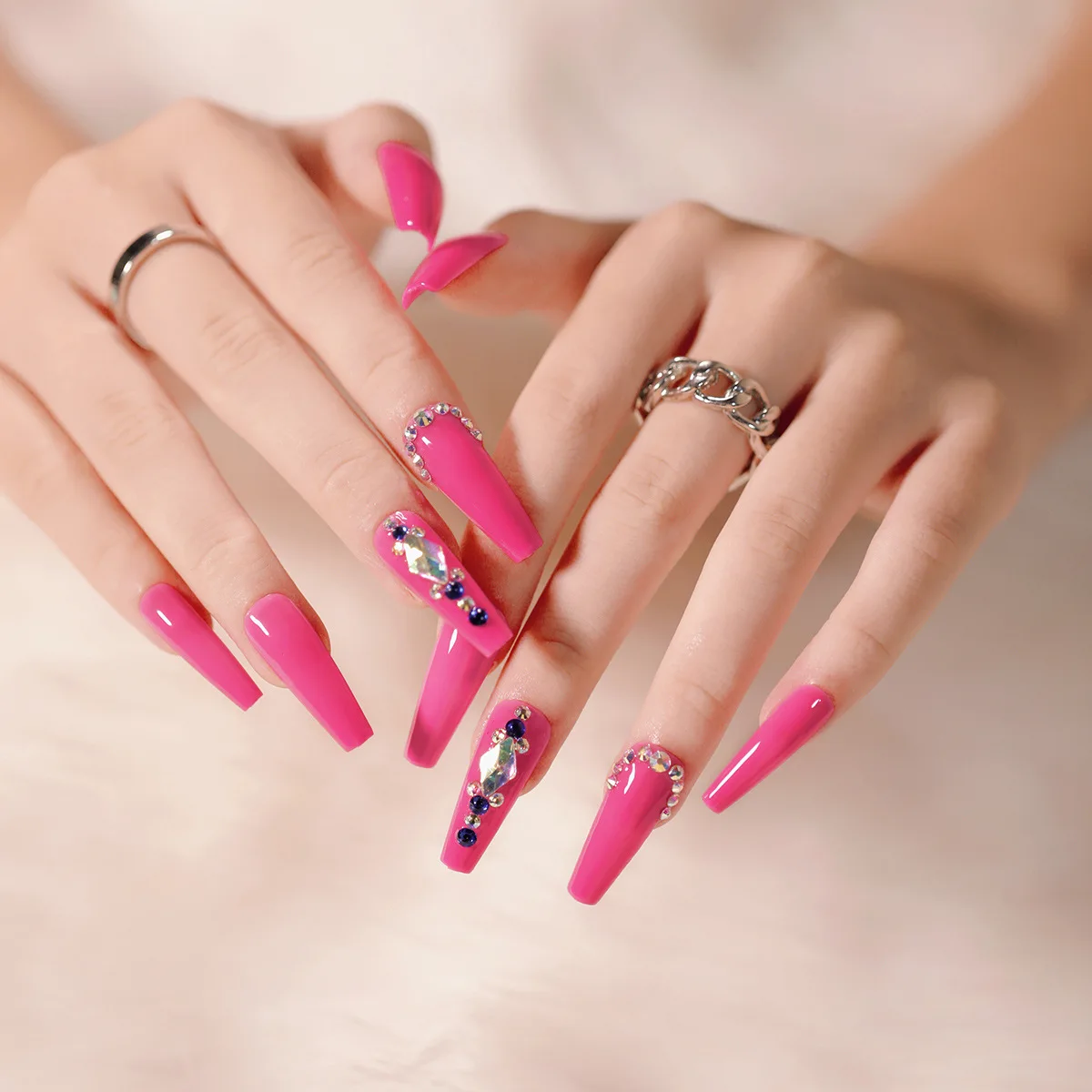 

24pcs Pink False Nail Diamond Decoration Long Ballet nail Wearable Artificial Fingernails