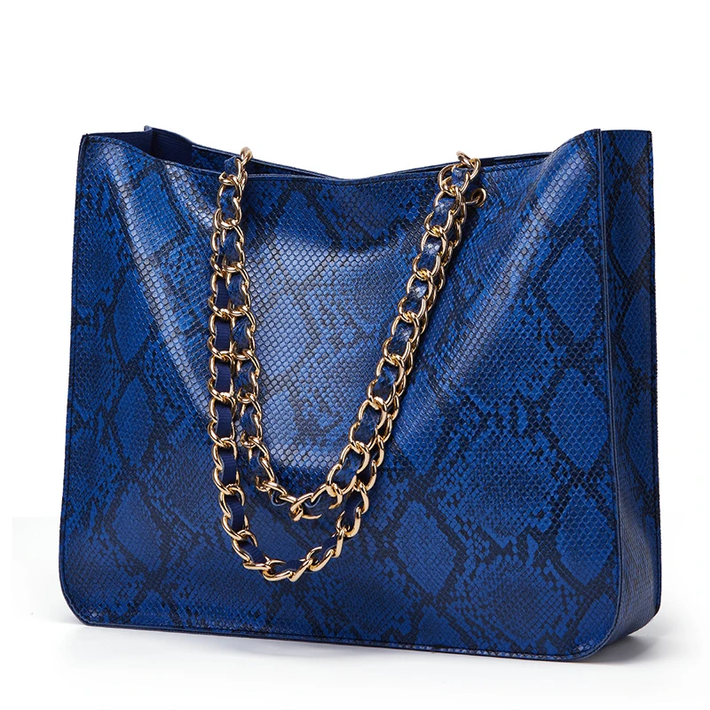 

Fashion vendors china handbag tote shopping bag personnalisable large metal chain tote bag custom snakeskin gift bags, Brown