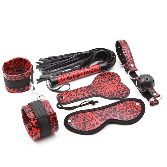 
Hot Style Leopard Speckled Bondage Kit 5 Pieces Leather Sex Toys Bondage Set Cosplay bdsm Bondage Fetish Accessory 