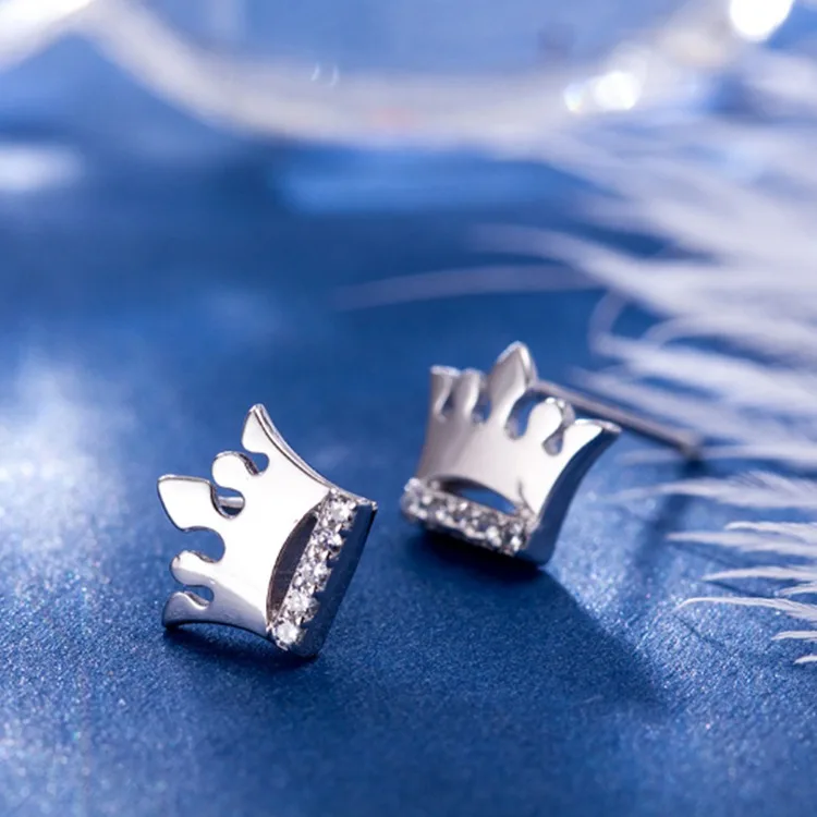 

New 925 silver stylish crown design cz stud earring for girls jewelry, Silver, gold, black gold
