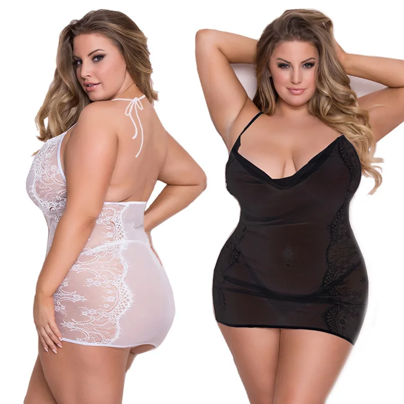 

2021 satin nightgown 3XL 4XL 5XL sexy underwear night dress lace sleepwear nightwear for women plus size lingerie babydoll dress