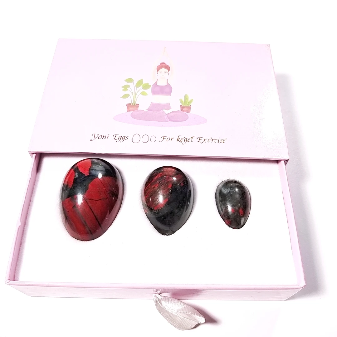 

Good Supply Natural African Blood Stone Kegel Certified Yoni Eggs Set Massage Eggs drilled