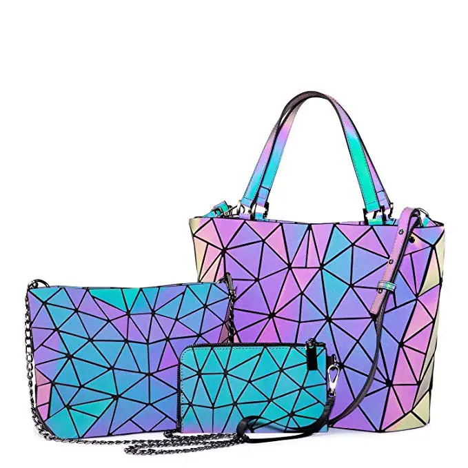 

LOVEVOOK Brand designer Ladies Hand bags Set Geometric Luminous reflective Bag fashion luxury Women Purse and Handbags 2021