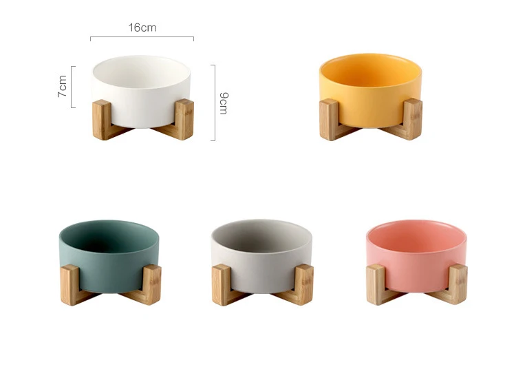 
Manufacturer wholesale multi colors ceramic pet cat dog bowl with wooden frame 